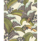 Cole & Son HOOPOE LEAVES OLIVE/CHART/FUCHSIA ON CREAM Wallpaper