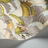 Cole & Son HOOPOE LEAVES OLIVE/CHART/FUCHSIA ON CREAM Wallpaper