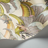 Cole & Son HOOPOE LEAVES OLIVE/CHART/FUCHSIA ON CREAM Wallpaper