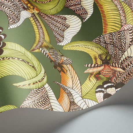 Cole & Son HOOPOE LEAVES SPRING GREEN AND CORAL Wallpaper