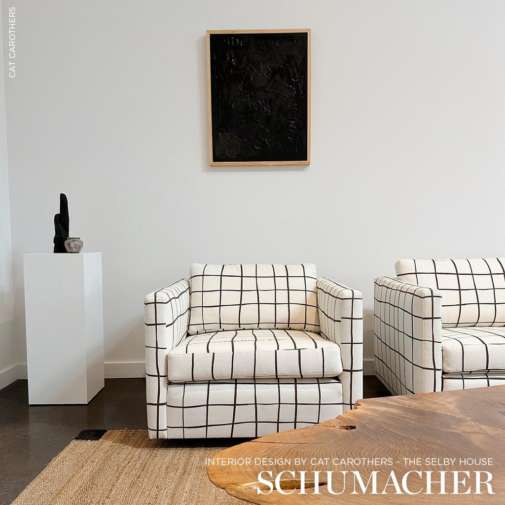 Schumacher Painterly Windowpane Black Fabric