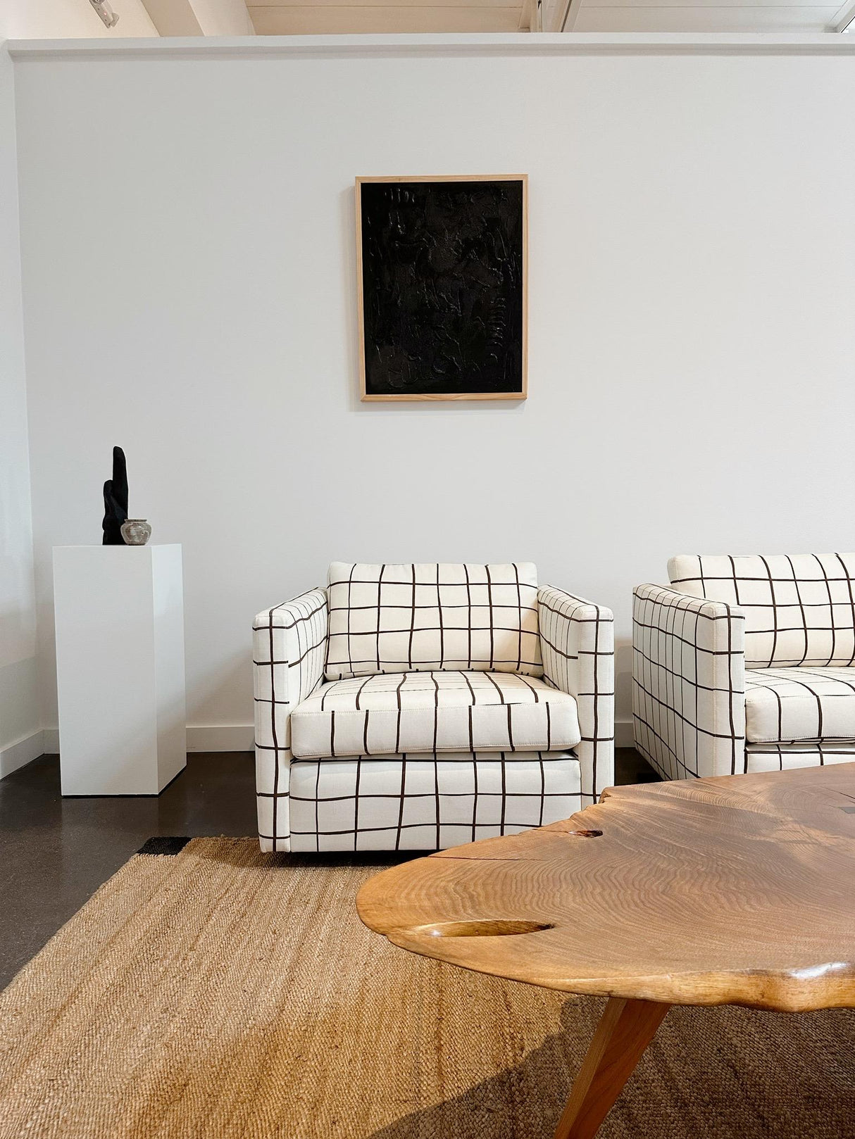 Schumacher Painterly Windowpane Black Fabric