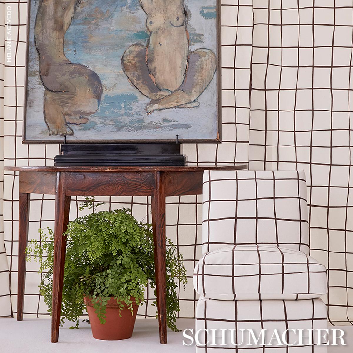 Schumacher Painterly Windowpane Brown Fabric