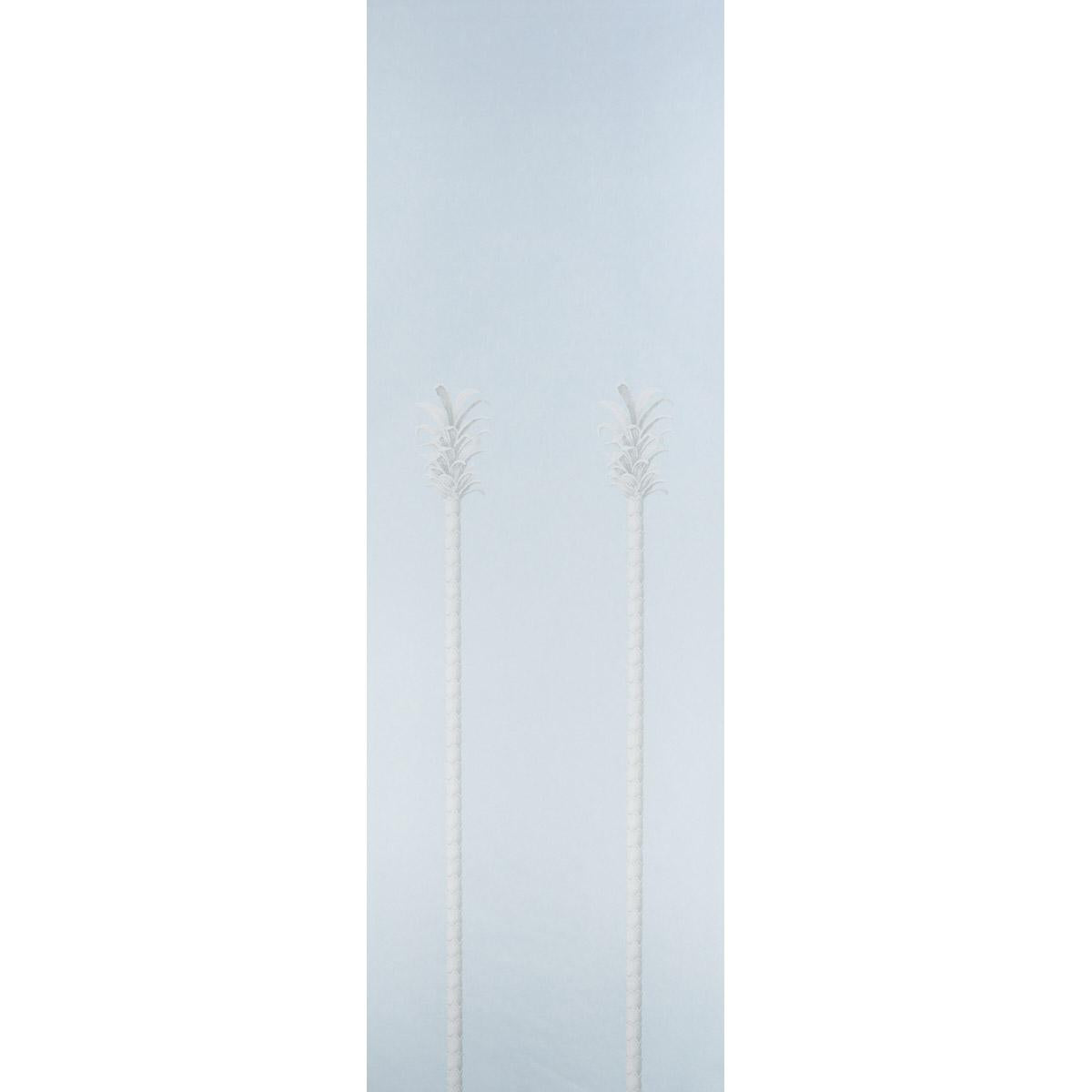 Schumacher Villa Palm Panel Blue Wallpaper