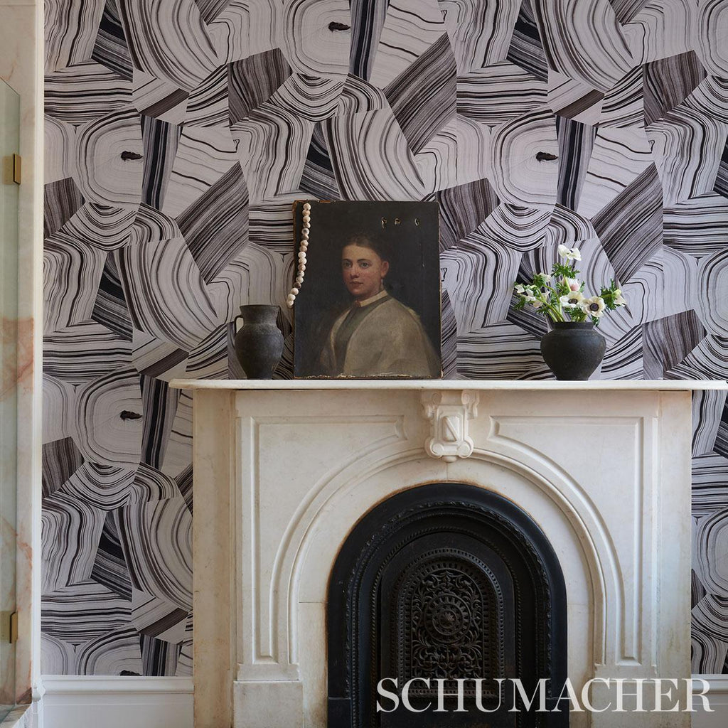 Schumacher Agate Slice Black And White Wallpaper