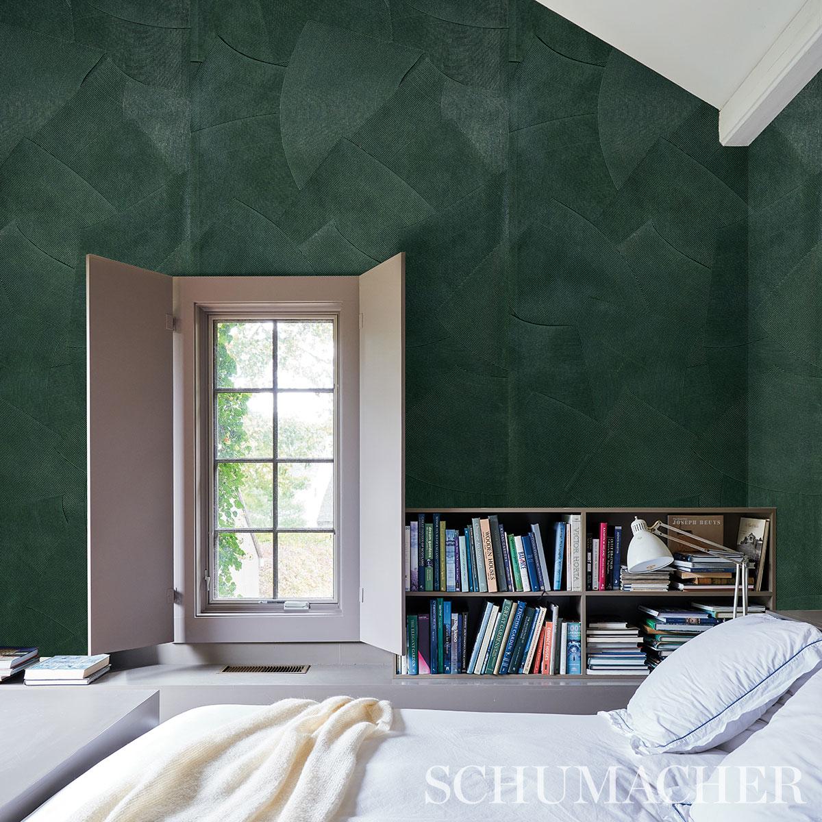 Schumacher Hand Combed Plaster Green Leaf Wallpaper