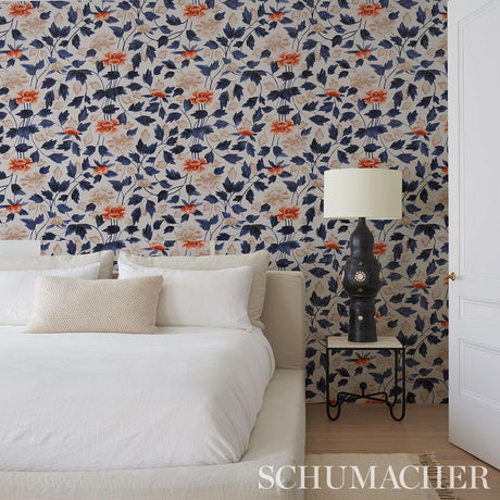 Schumacher Imari Blue Ink Wallpaper