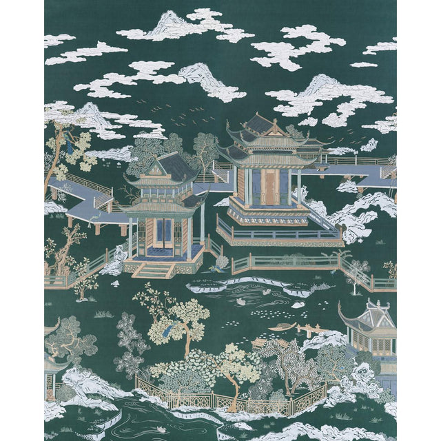 Schumacher Coromandel Panel Set Midnight Green Wallpaper