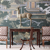 Schumacher Coromandel Panel Set Midnight Green Wallpaper