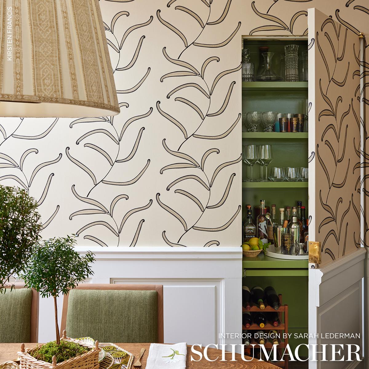 Schumacher Caterpillar Leaf Black And Cream Wallpaper