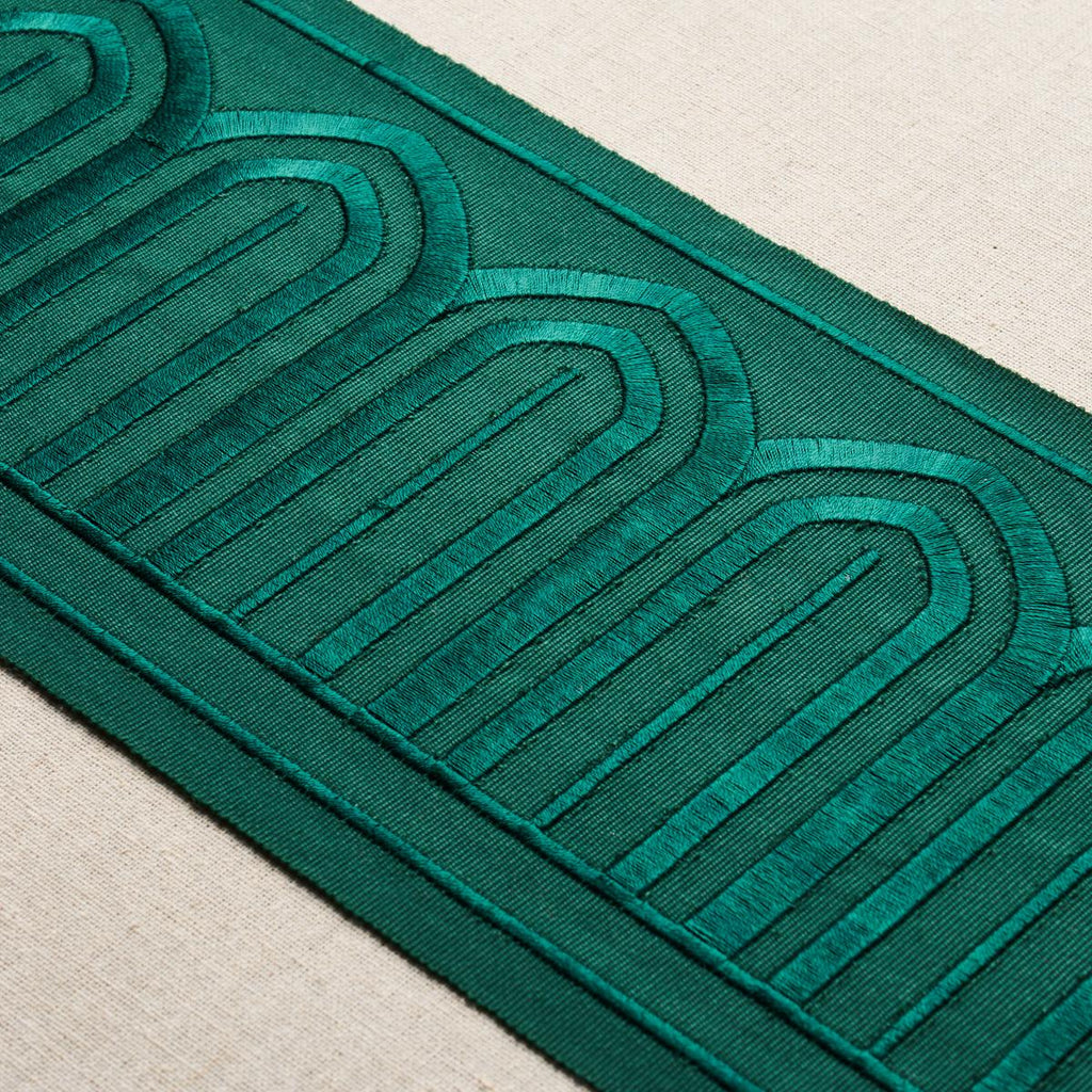 Schumacher Arches Embroidered Tape Wide Emerald Trim