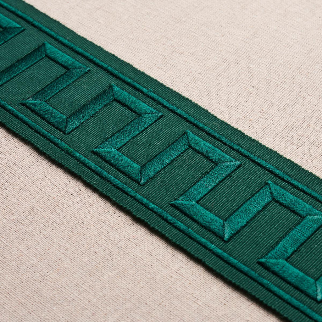 Schumacher Greek Key Embroidered Tape Emerald Trim