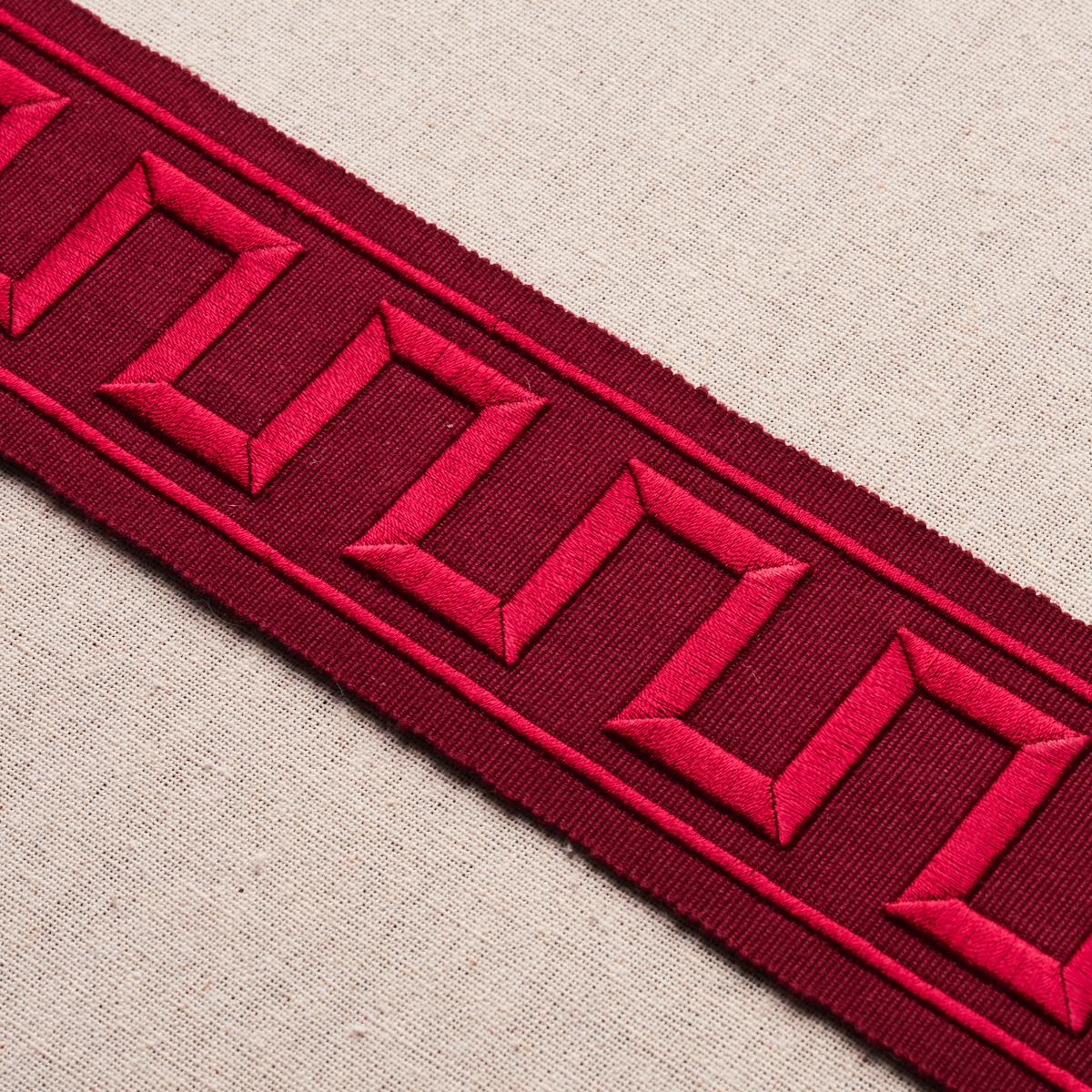 Schumacher Greek Key Embroidered Tape Burgundy Trim
