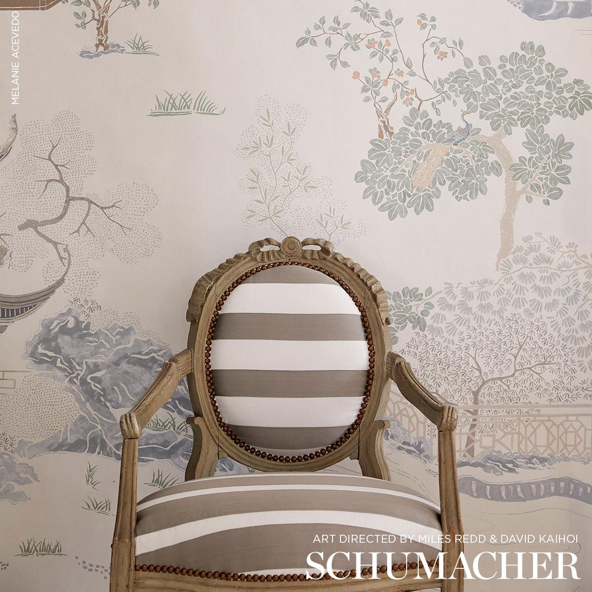 Schumacher Ribbon Appliqué Panel Grey On Ivory Fabric