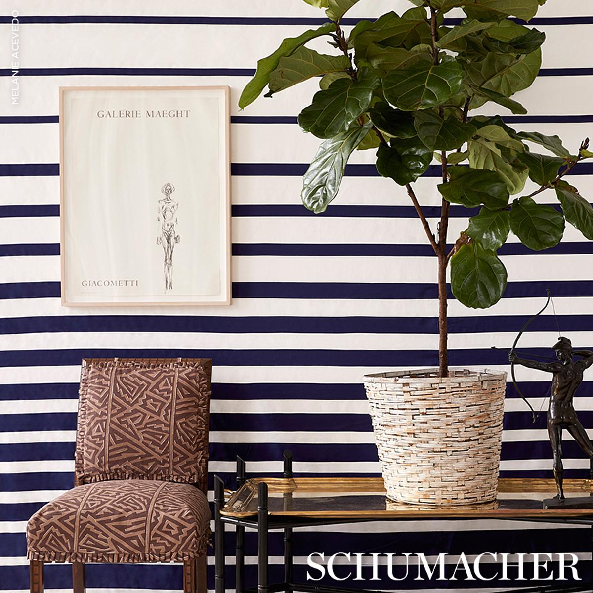 Schumacher Ribbon Appliqu Panel Navy On Ivory Fabric