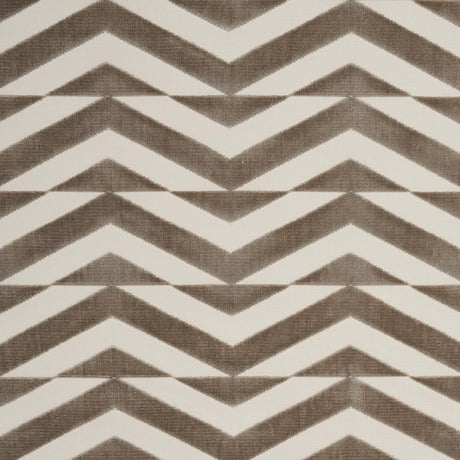 Schumacher Broken Chevron Cut Velvet Taupe On Ivory Fabric