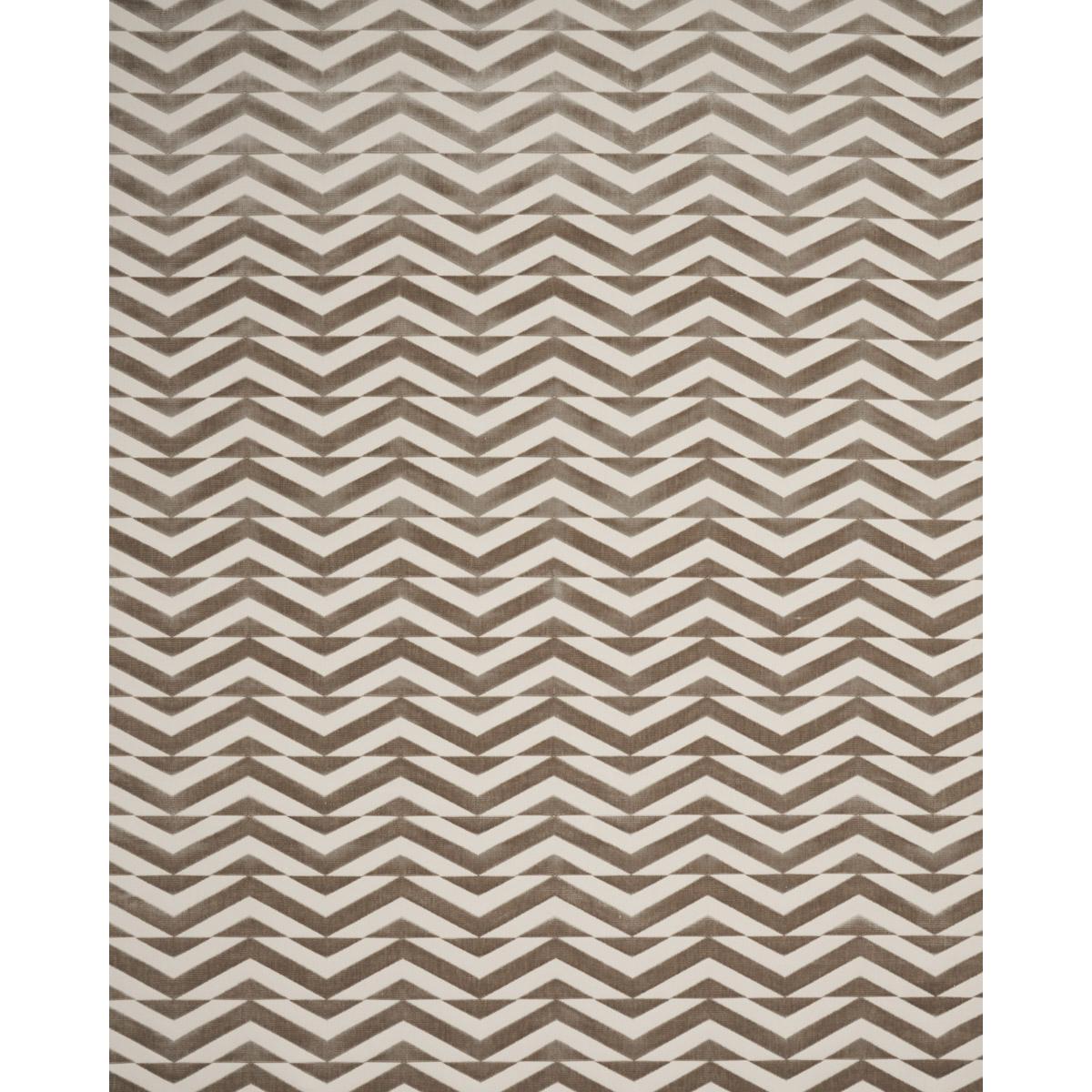 Schumacher Broken Chevron Cut Velvet Taupe On Ivory Fabric