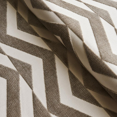 Schumacher Broken Chevron Cut Velvet Taupe On Ivory Fabric