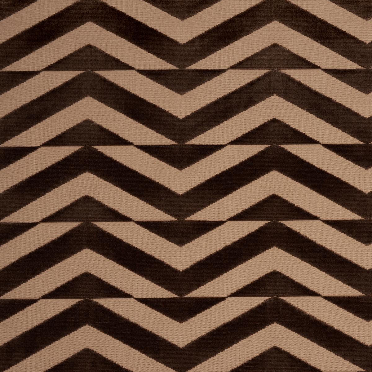 Schumacher Broken Chevron Cut Velvet Brown On Camel Fabric