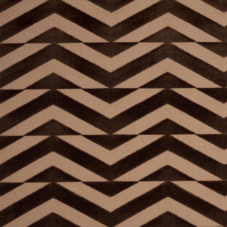 Schumacher Broken Chevron Cut Velvet Brown On Camel Fabric