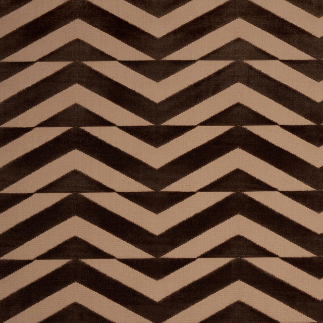 Schumacher Broken Chevron Cut Velvet Brown On Camel Fabric