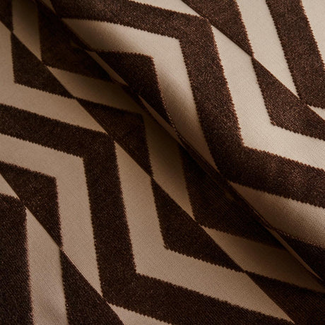 Schumacher Broken Chevron Cut Velvet Brown On Camel Fabric