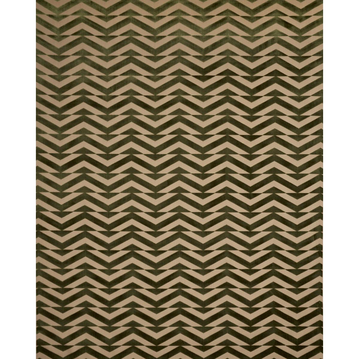 Schumacher Broken Chevron Cut Velvet Olive On Khaki Fabric