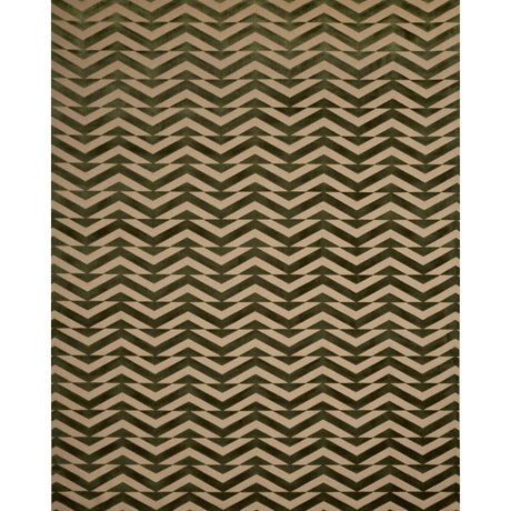 Schumacher Broken Chevron Cut Velvet Olive On Khaki Fabric