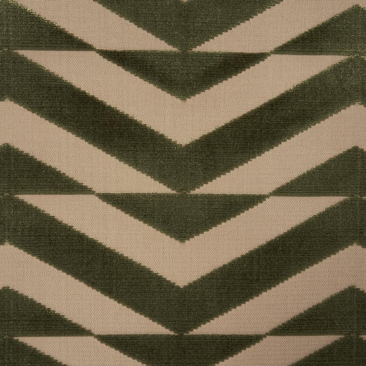 Schumacher Broken Chevron Cut Velvet Olive On Khaki Fabric