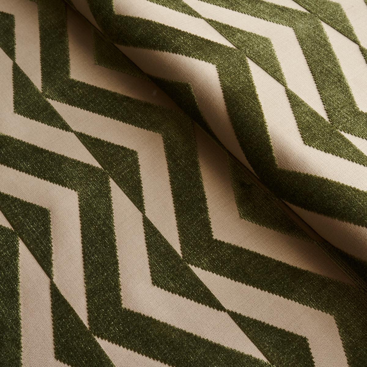 Schumacher Broken Chevron Cut Velvet Olive On Khaki Fabric