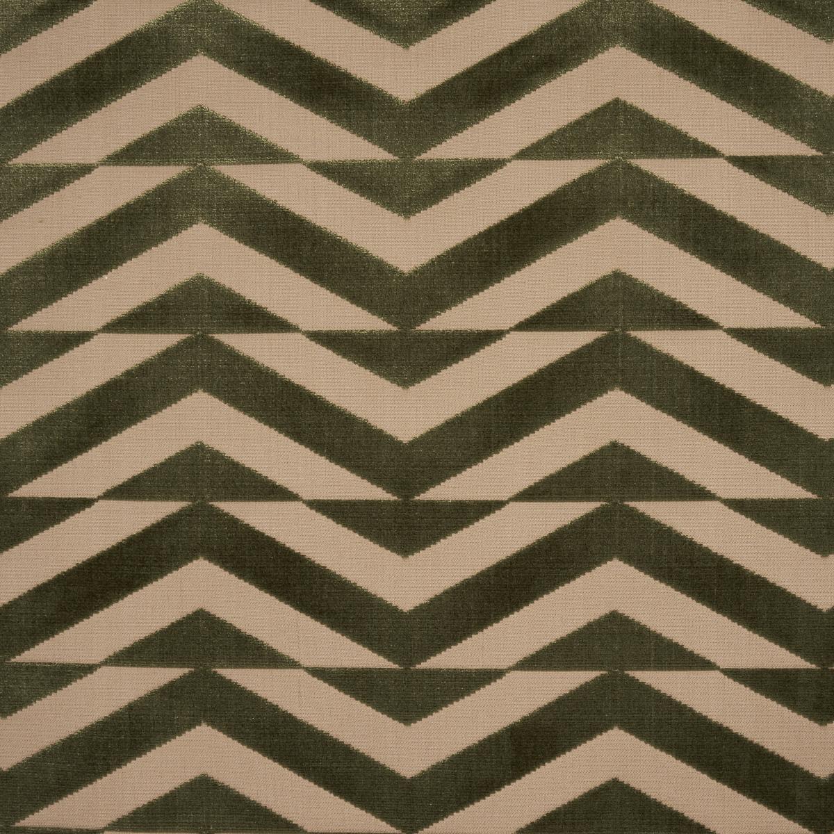Schumacher Broken Chevron Cut Velvet Olive On Khaki Fabric