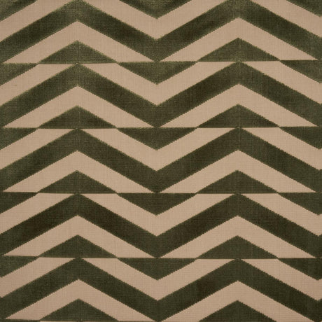 Schumacher Broken Chevron Cut Velvet Olive On Khaki Fabric