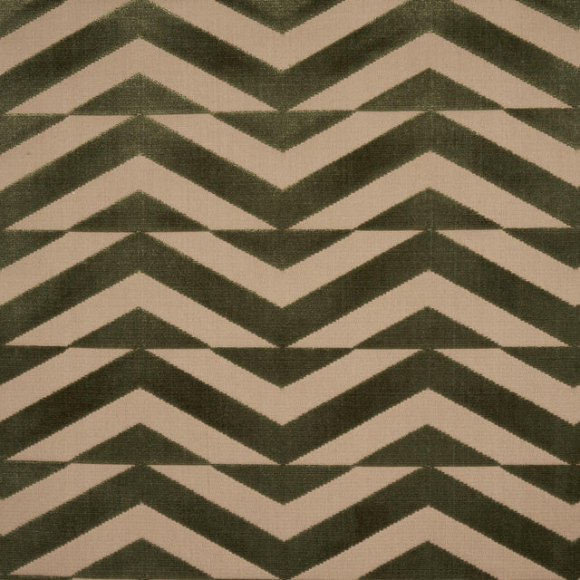 Schumacher Broken Chevron Cut Velvet Olive On Khaki Fabric