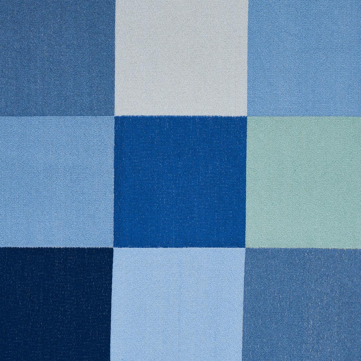 Schumacher Embroidered Tile Blue Fabric