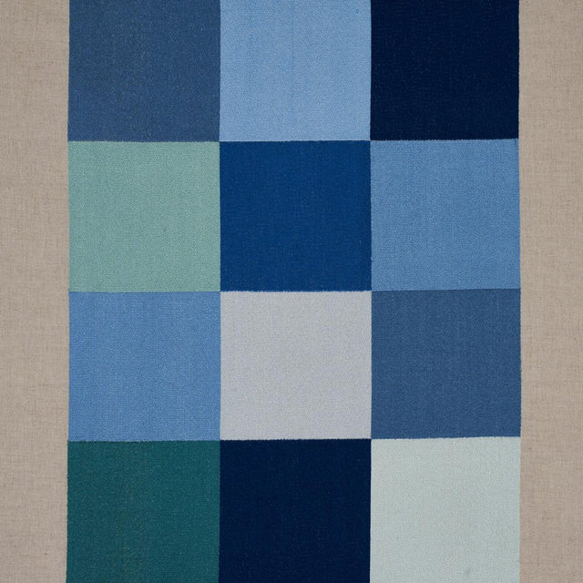 Schumacher Embroidered Tile Blue Fabric