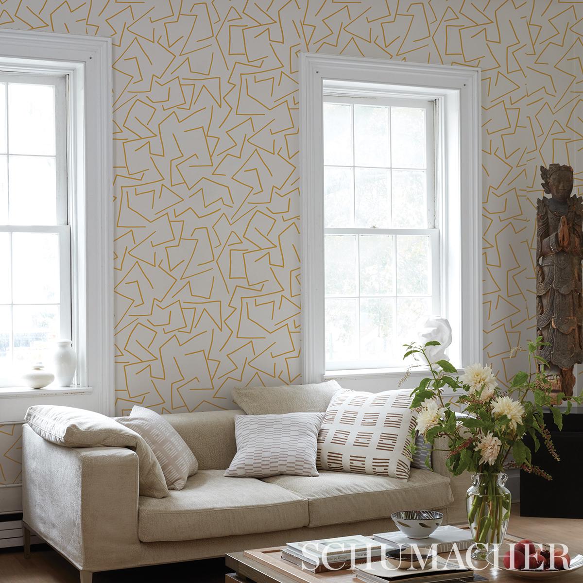 Schumacher Tangent Ochre Wallpaper