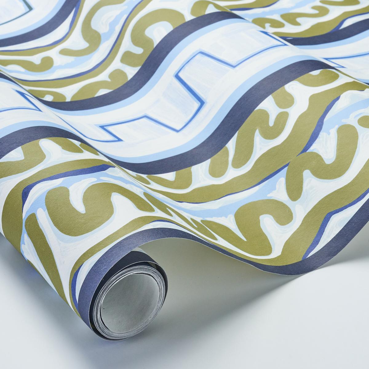 Schumacher Backdrop X Schumacher Night At The Opera Deep Blue & Olive Wallpaper