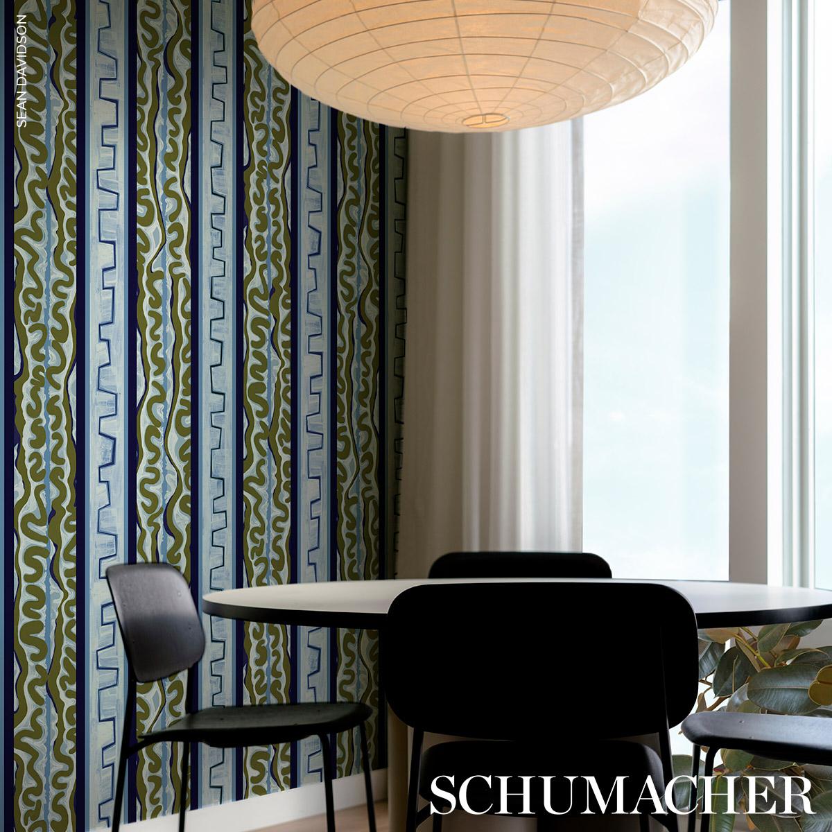 Schumacher Backdrop X Schumacher Night At The Opera Deep Blue & Olive Wallpaper