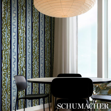 Schumacher Backdrop X Schumacher Night At The Opera Deep Blue & Olive Wallpaper