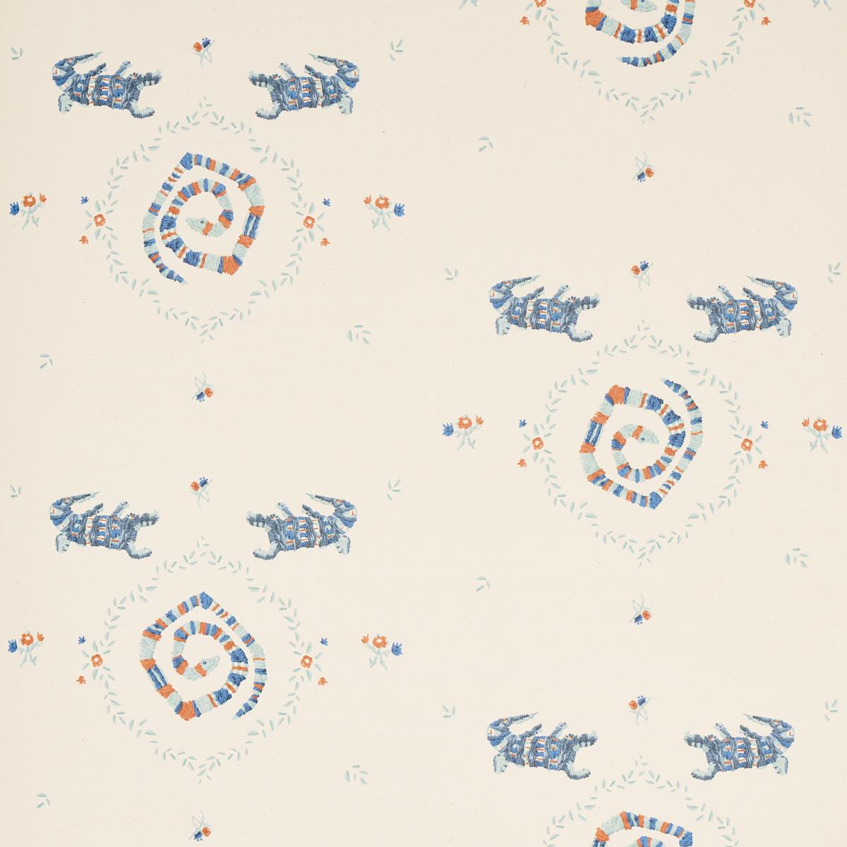 Schumacher Backdrop X Schumacher Reptilia Warm Blue Wallpaper