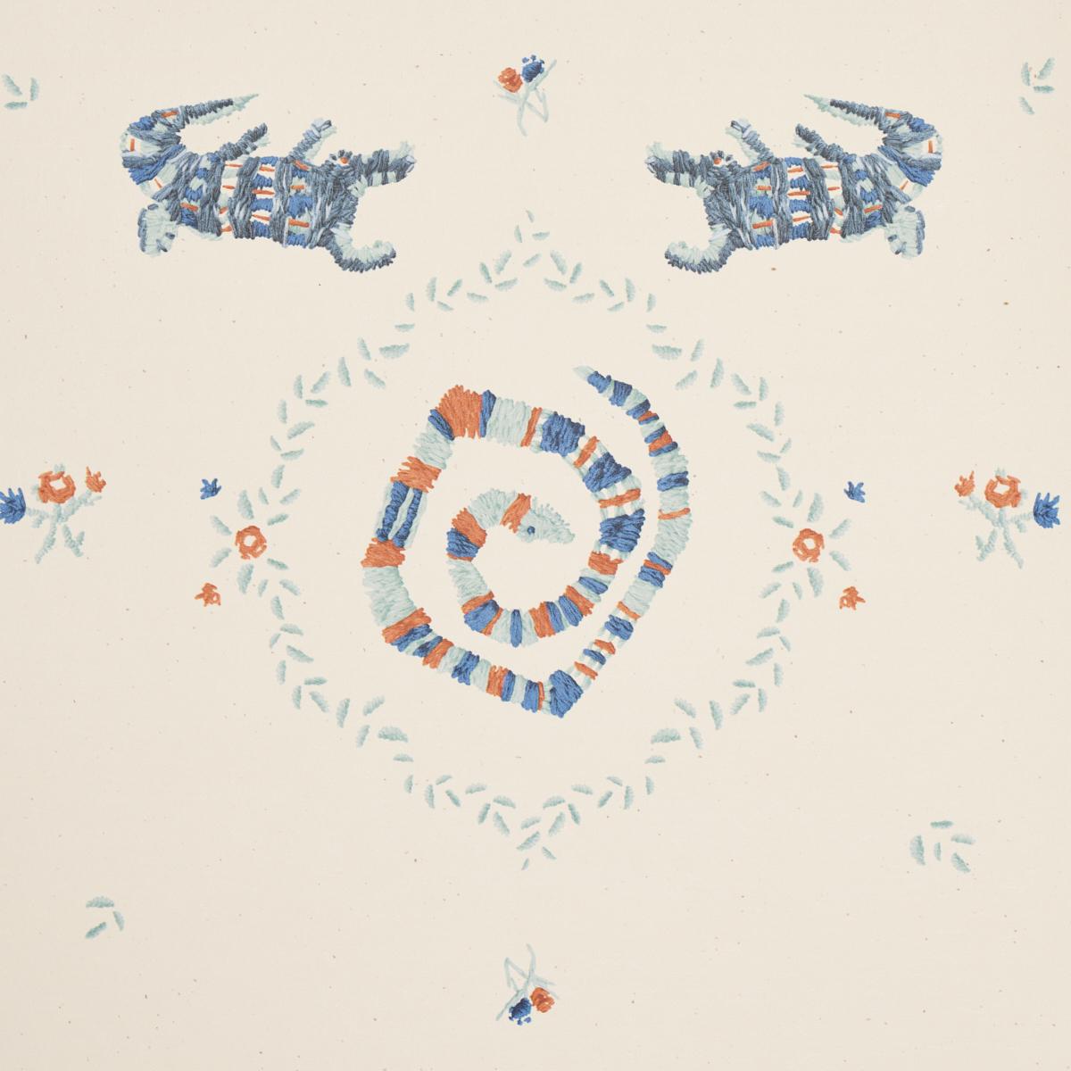 Schumacher Backdrop X Schumacher Reptilia Warm Blue Wallpaper