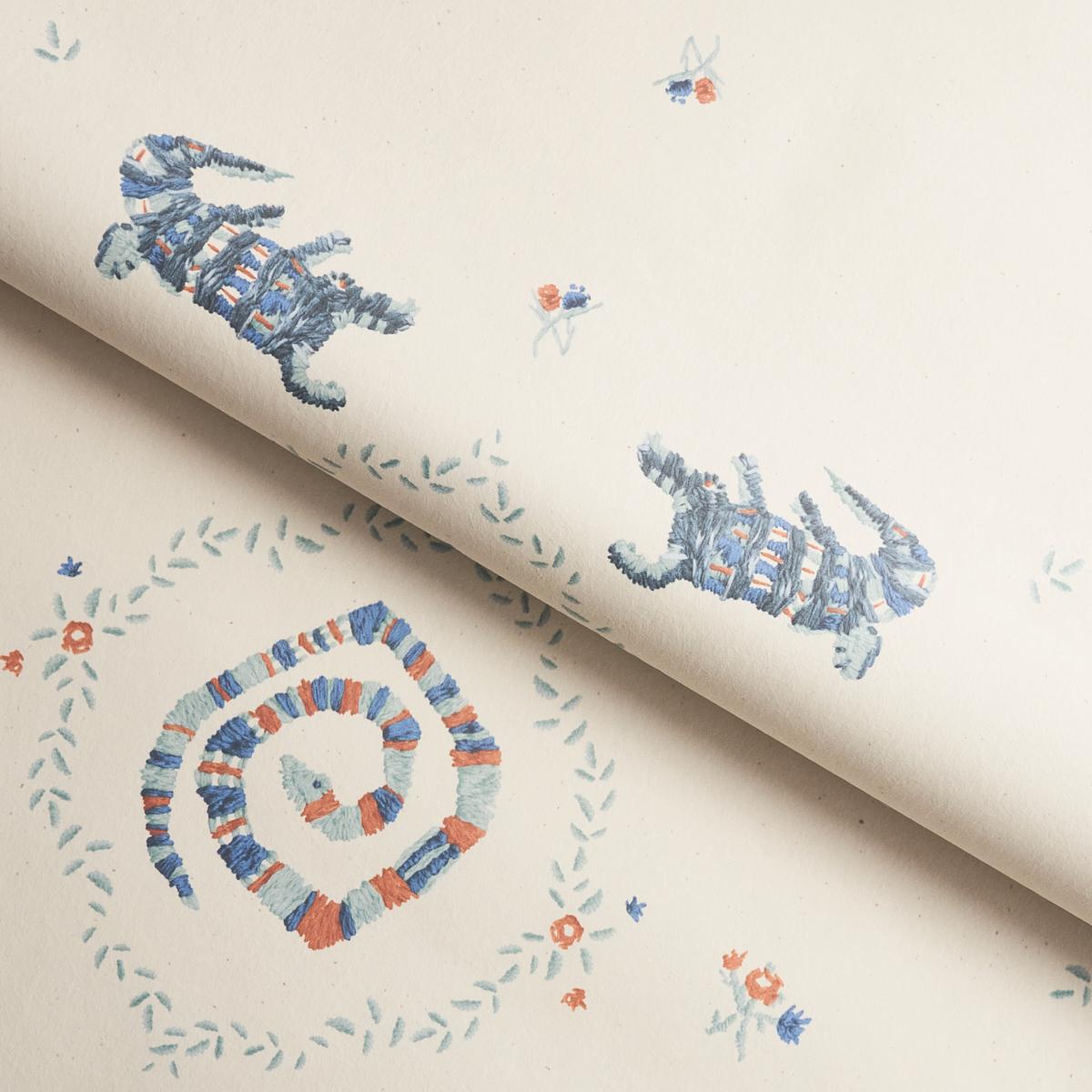 Schumacher Backdrop X Schumacher Reptilia Warm Blue Wallpaper