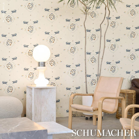 Schumacher Backdrop X Schumacher Reptilia Warm Blue Wallpaper
