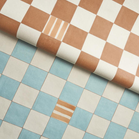 Schumacher Backdrop X Schumacher Gambit Panel Teal & Earthy Brown Wallpaper