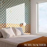 Schumacher Backdrop X Schumacher Gambit Panel Teal & Earthy Brown Wallpaper