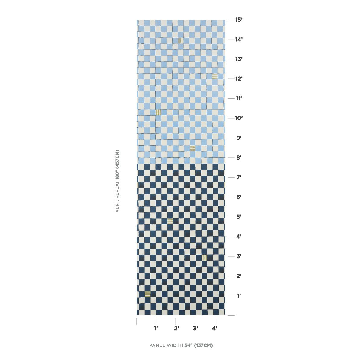 Schumacher Backdrop X Schumacher Gambit Panel Sky & Deep Navy Wallpaper