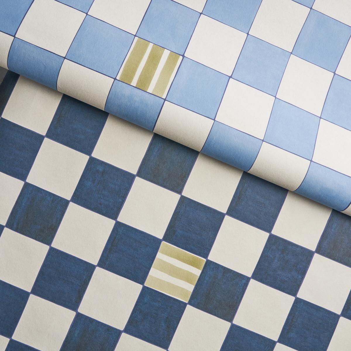 Schumacher Backdrop X Schumacher Gambit Panel Sky & Deep Navy Wallpaper