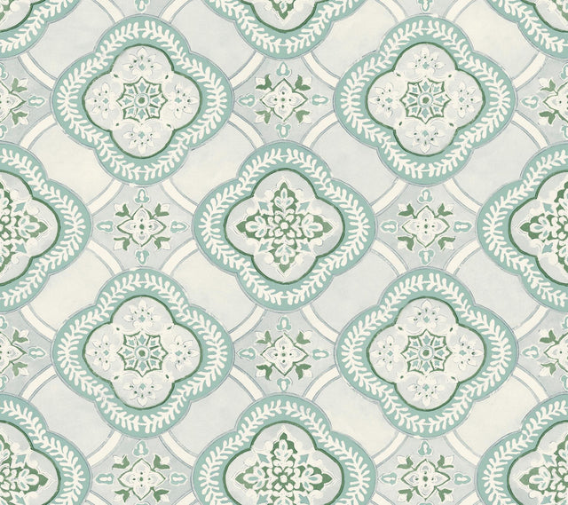 York Garden Trellis Rain Blue Wallpaper
