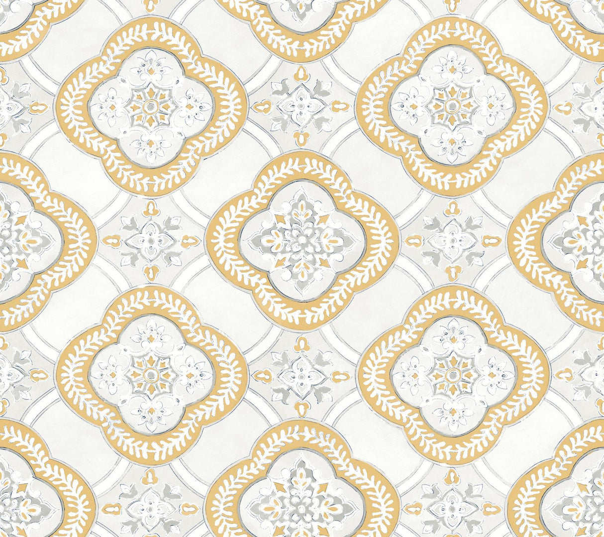 York Garden Trellis Ochre Yellow Wallpaper