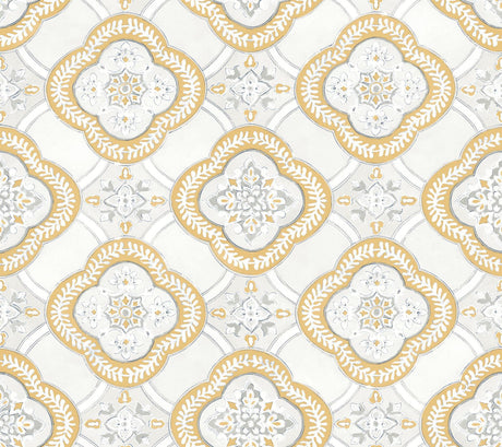 York Garden Trellis Ochre Yellow Wallpaper